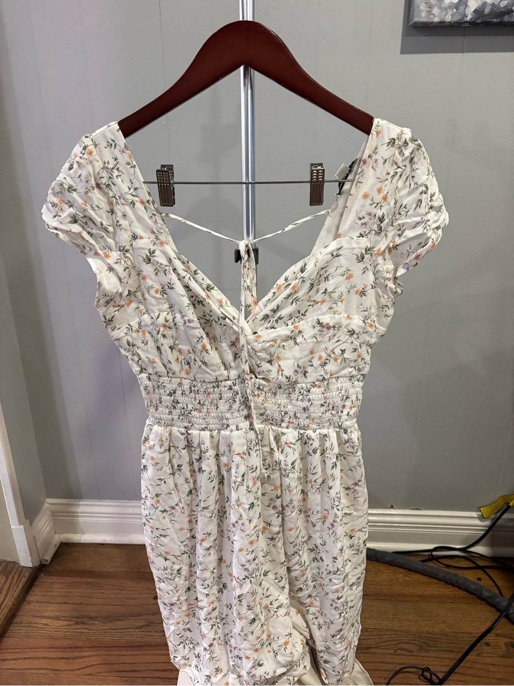 American Eagle Outfitters White Floral Smocked Mini Dress